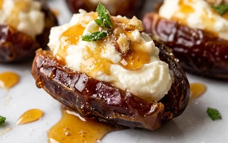 Mascarpone Stuffed Dates with Maple Drizzle