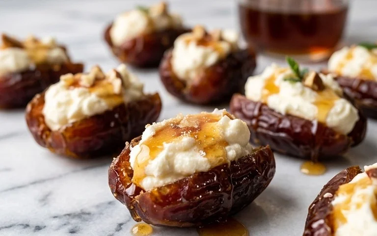 Mascarpone Stuffed Dates with Maple Drizzle