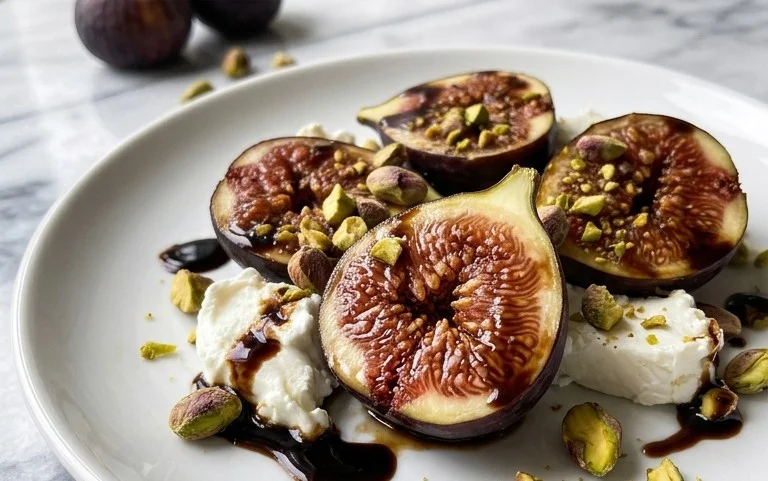 Warm Figs Goat Cheese Pistachios Balsamic Glaze Recipe